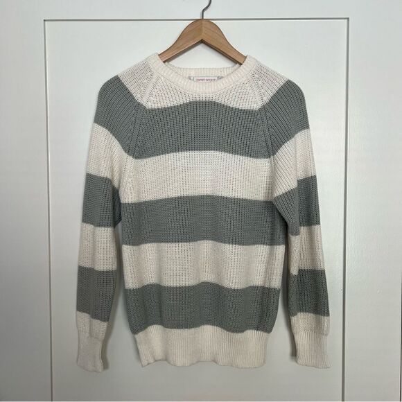 ESprit Sport Sweater Womens Small Gray White Striped Knit Long Sleeve Round Neck - Picture 1 of 11